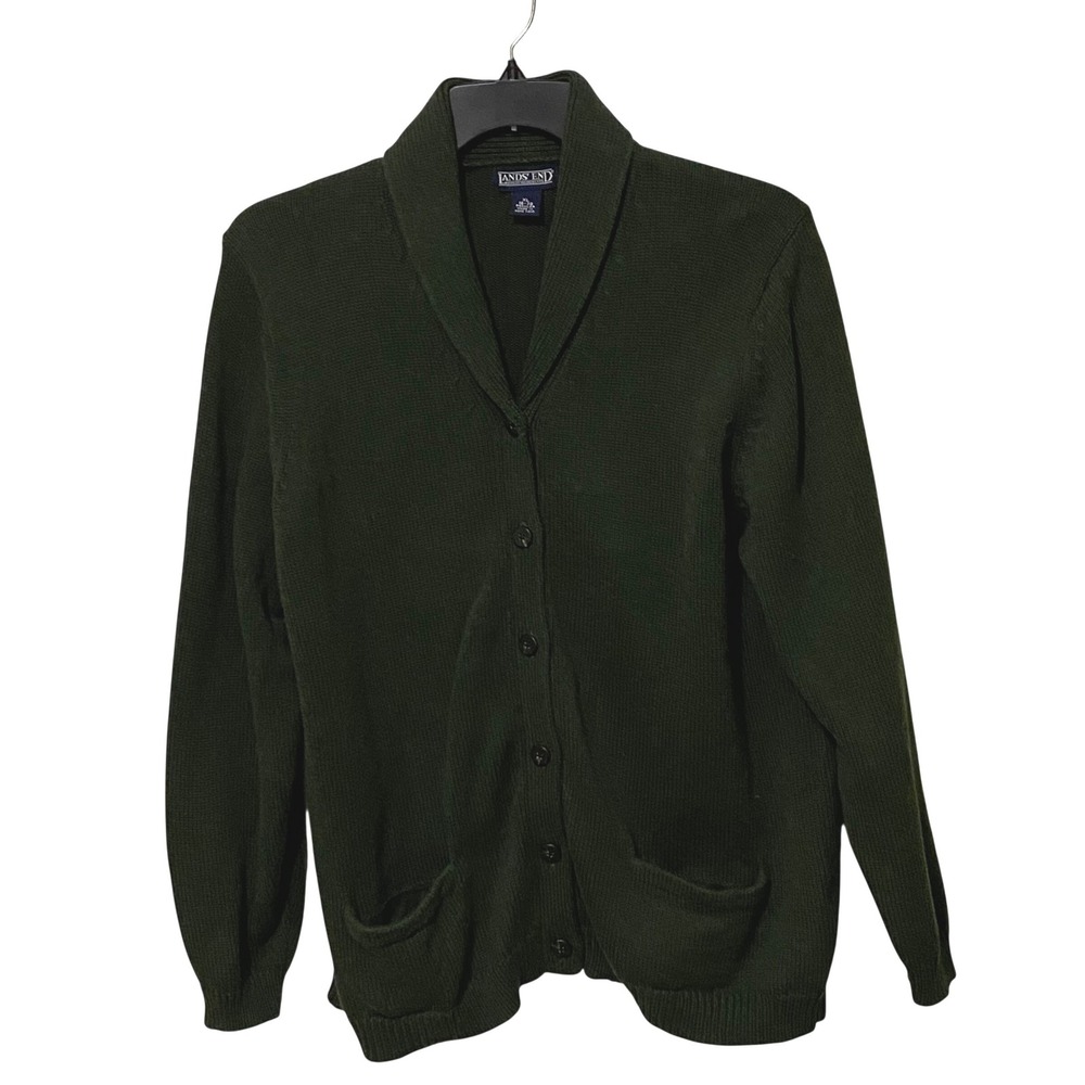 Vtg Lands' End Womens Shawl Collar Cardigan XL Forest Green Academia Grandpacore